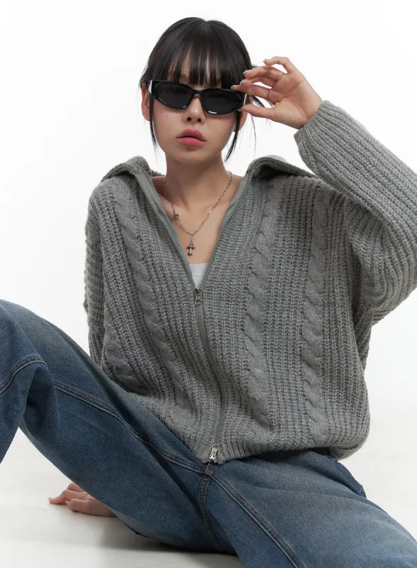 Oversized Cable Knit Zip-Up Sweater OS410 sold by Lewkin