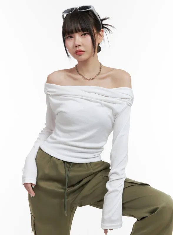 Elegant Off-Shoulder Crop Top OS410 sold by Lewkin