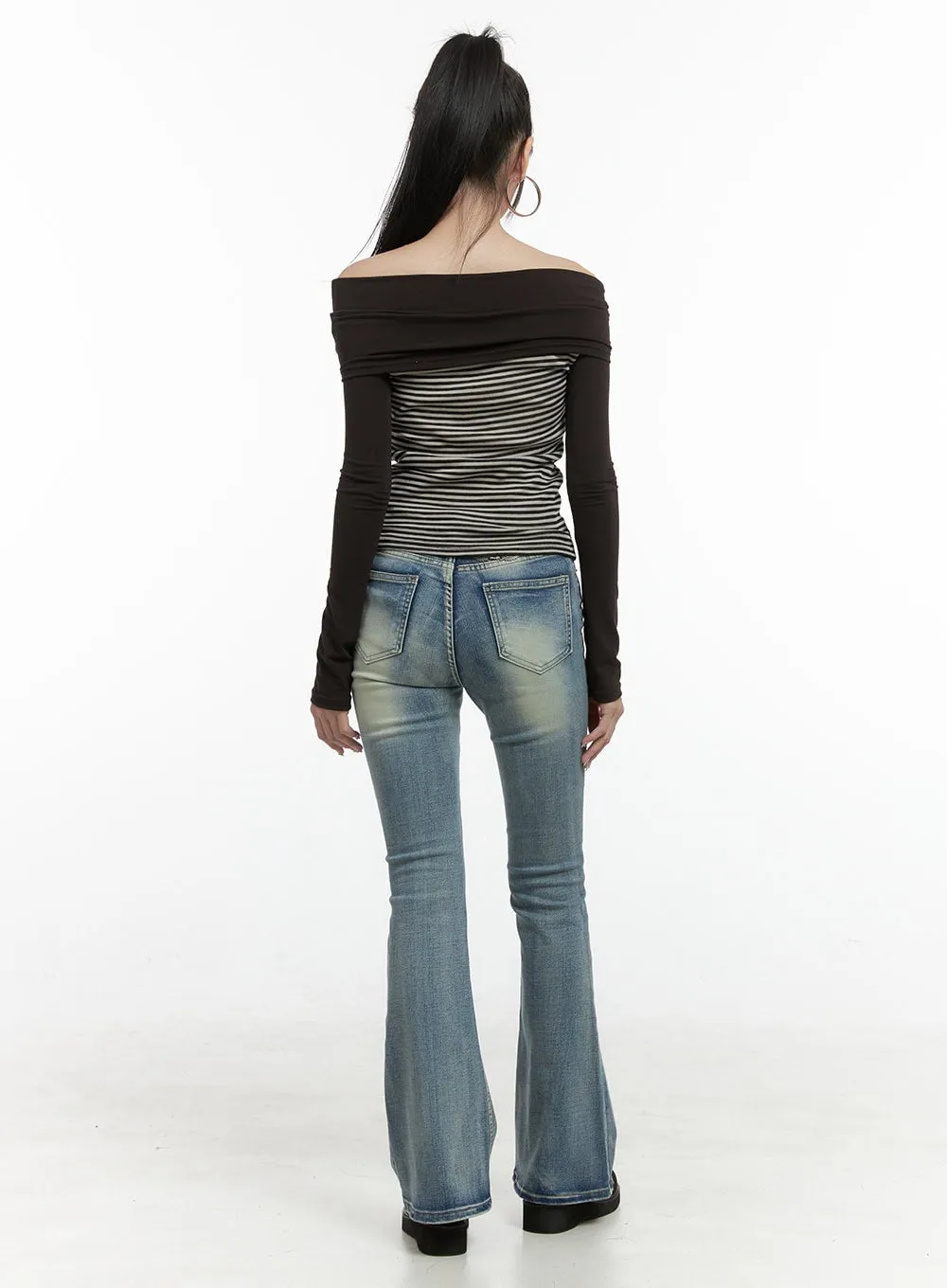 Striped Off-Shoulder Long Sleeve OS410 sold by Lewkin product image thumbnail 3