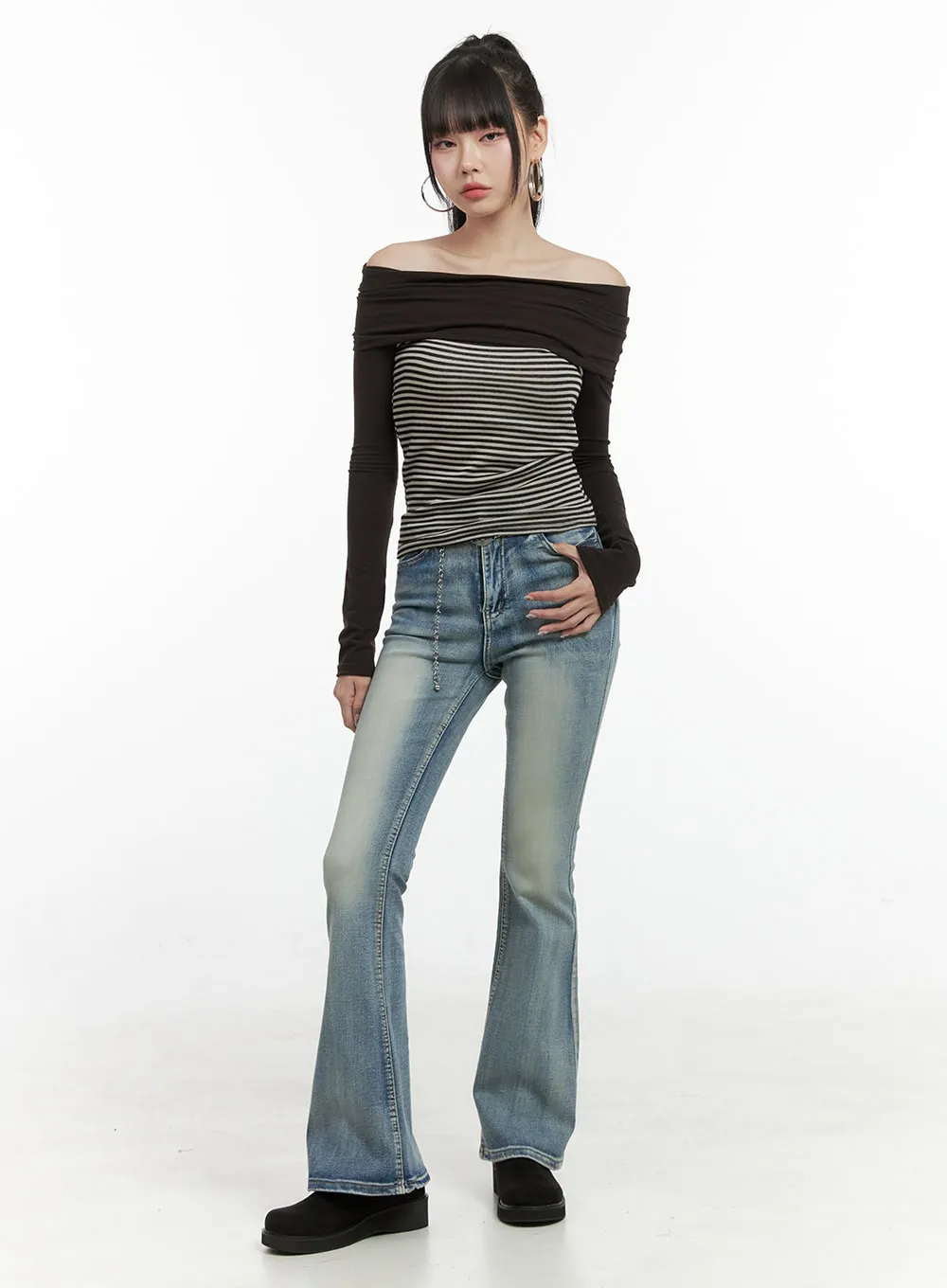 Striped Off-Shoulder Long Sleeve OS410 sold by Lewkin product image thumbnail 2