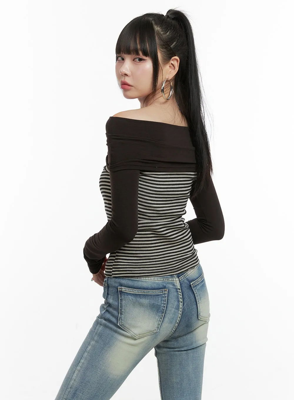 Striped Off-Shoulder Long Sleeve OS410 sold by Lewkin product image thumbnail 5