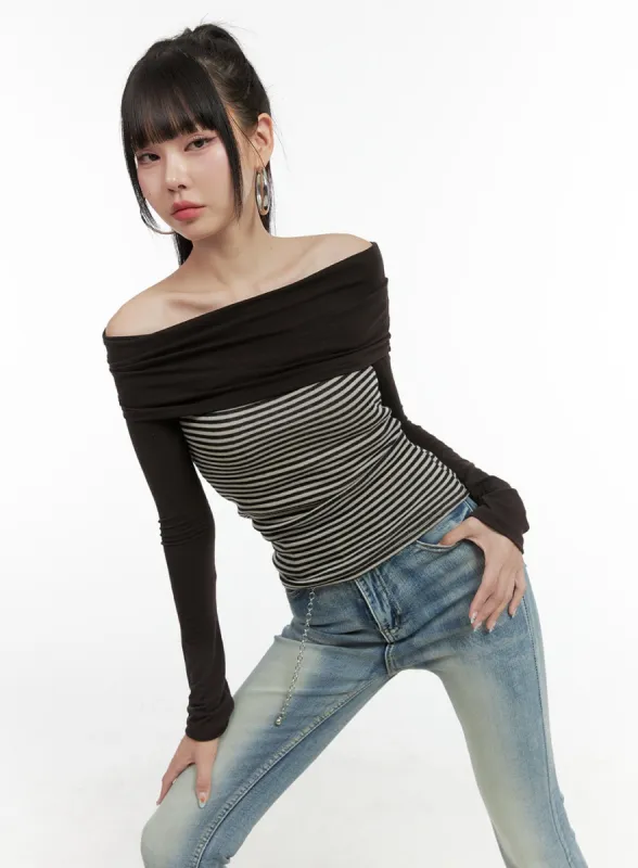 Striped Off-Shoulder Long Sleeve OS410 sold by Lewkin