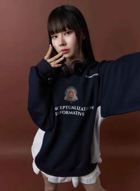 Graphic Lettering Crew Neck Sweatshirt OS410 sold by Lewkin