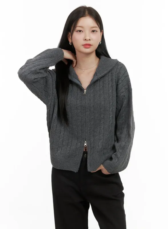 SnugFit Cable Zip-Up Sweater OS411 sold by Lewkin