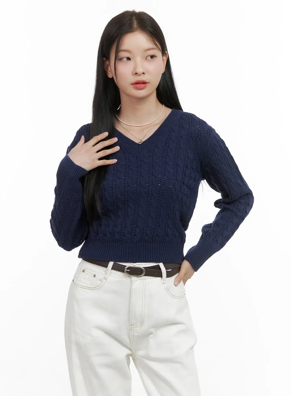 Oversized V-Neck Knit Crop Sweater OS411 sold by Lewkin product image thumbnail 5