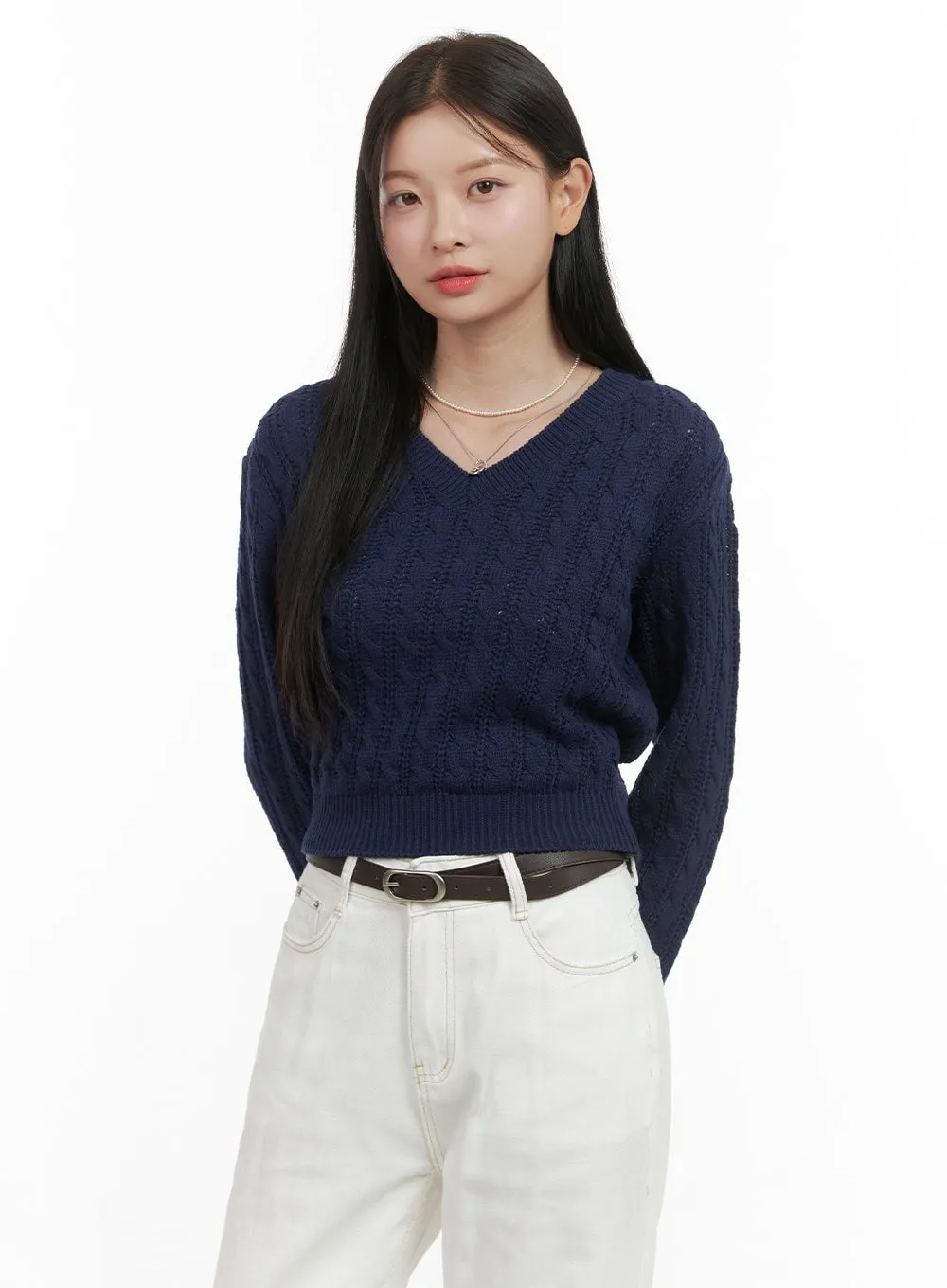 Oversized V-Neck Knit Crop Sweater OS411 sold by Lewkin