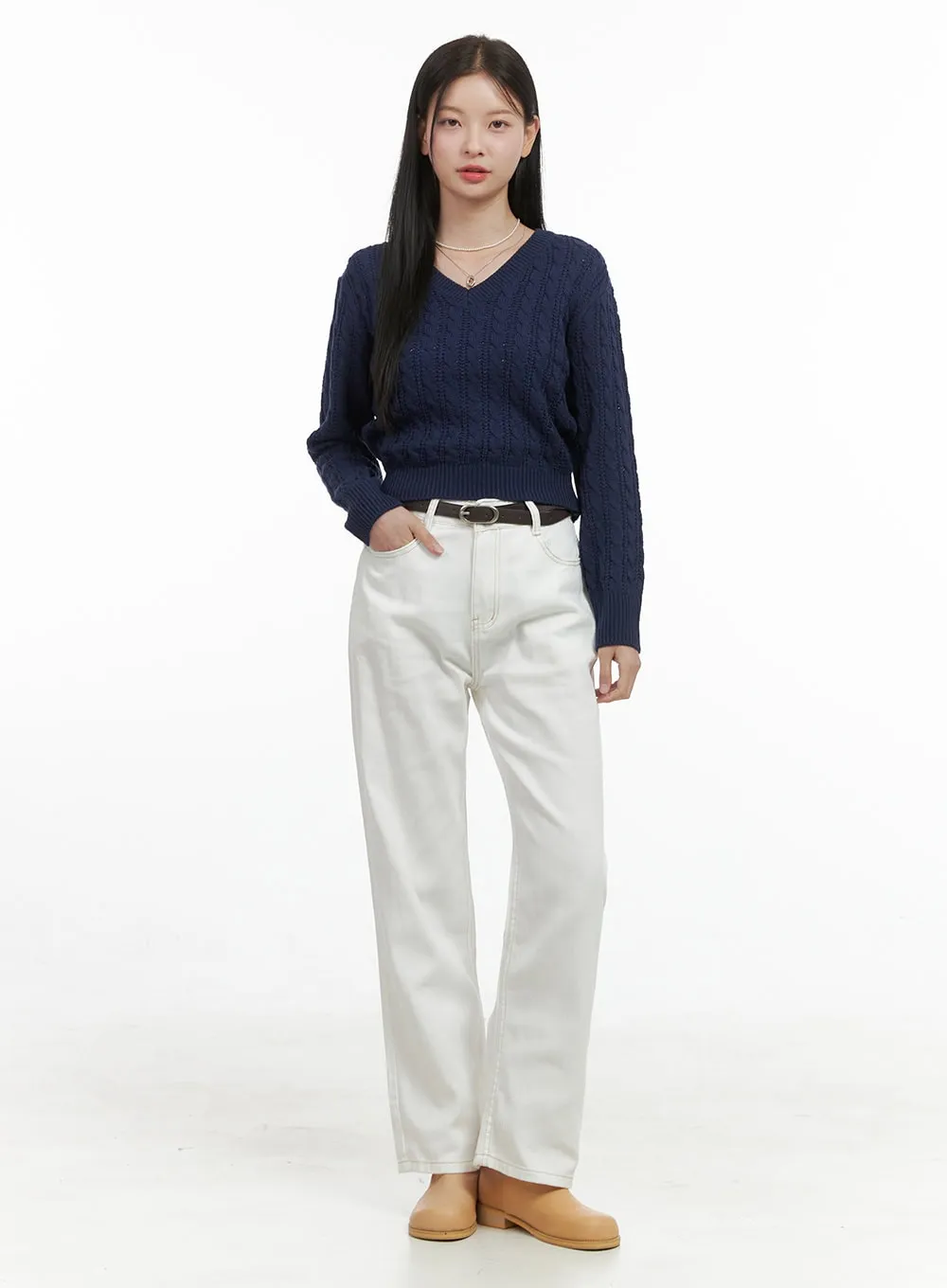 Oversized V-Neck Knit Crop Sweater OS411 sold by Lewkin product image thumbnail 2