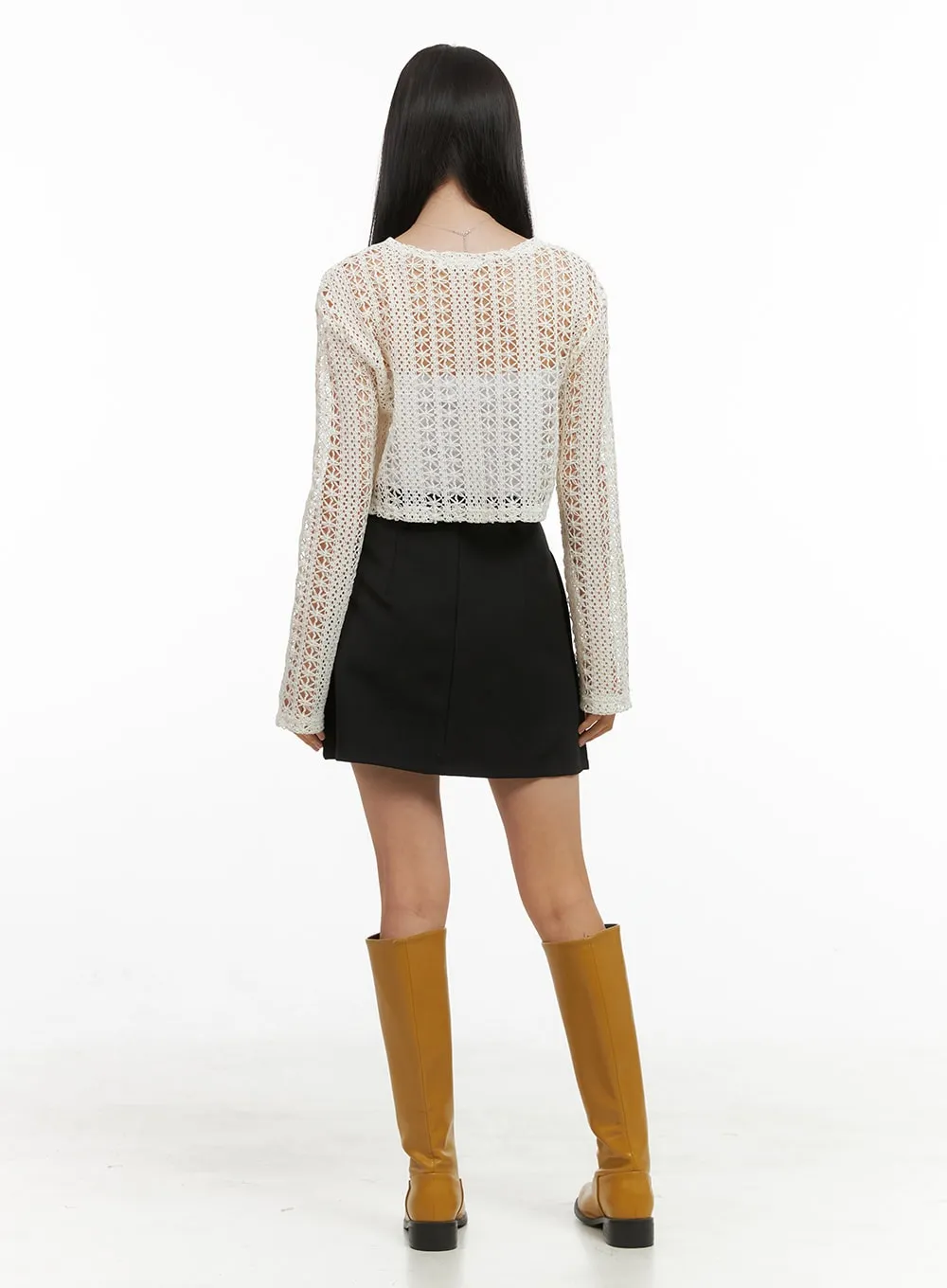 Sleek Buttoned V-Neck Crop Cardigan OS411 sold by Lewkin product image thumbnail 3