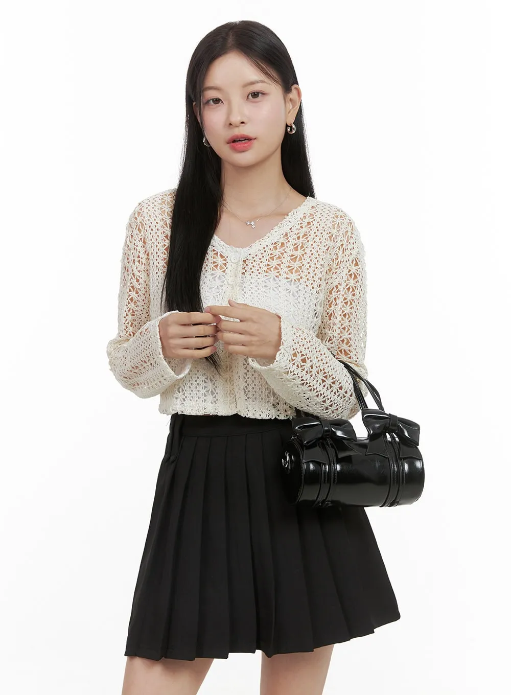 Sleek Buttoned V-Neck Crop Cardigan OS411 sold by Lewkin