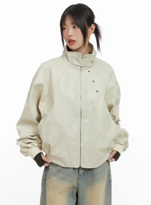 Refined Button-Up Leather Jacket CS412 sold by Lewkin