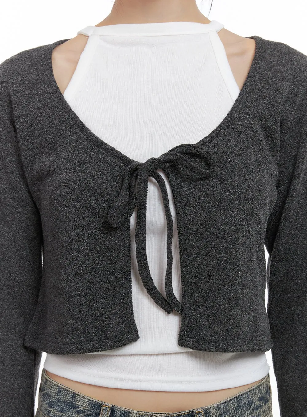 Sleek Strap Detail Knit Cardigan CS412 sold by Lewkin product image thumbnail 3