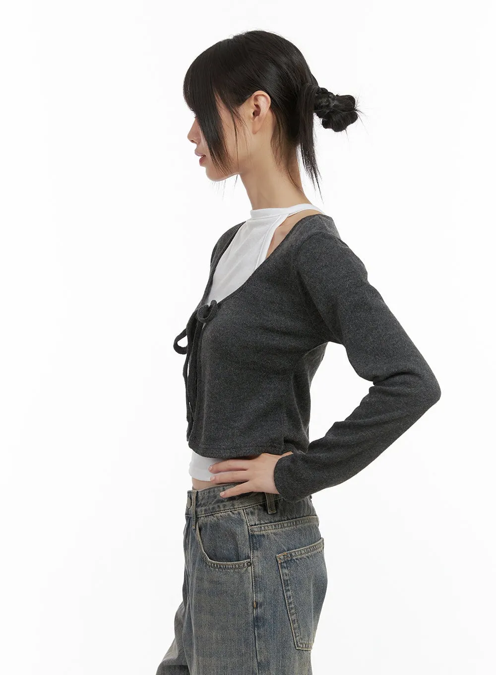 Sleek Strap Detail Knit Cardigan CS412 sold by Lewkin product image thumbnail 4