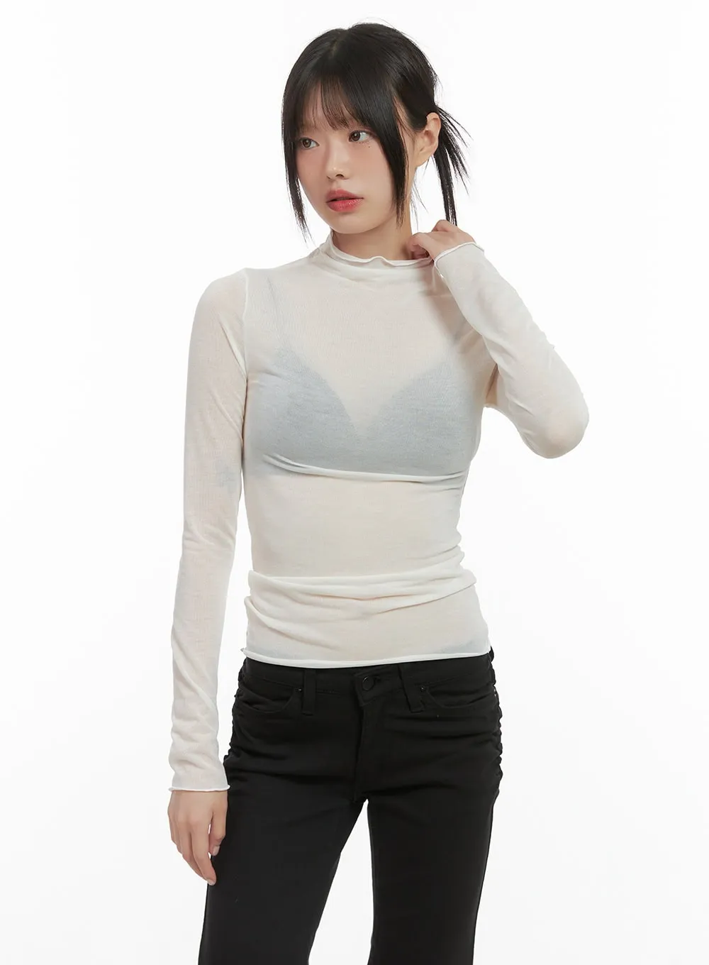 Chic Sheer Cotton Turtleneck Tee CS412 sold by Lewkin