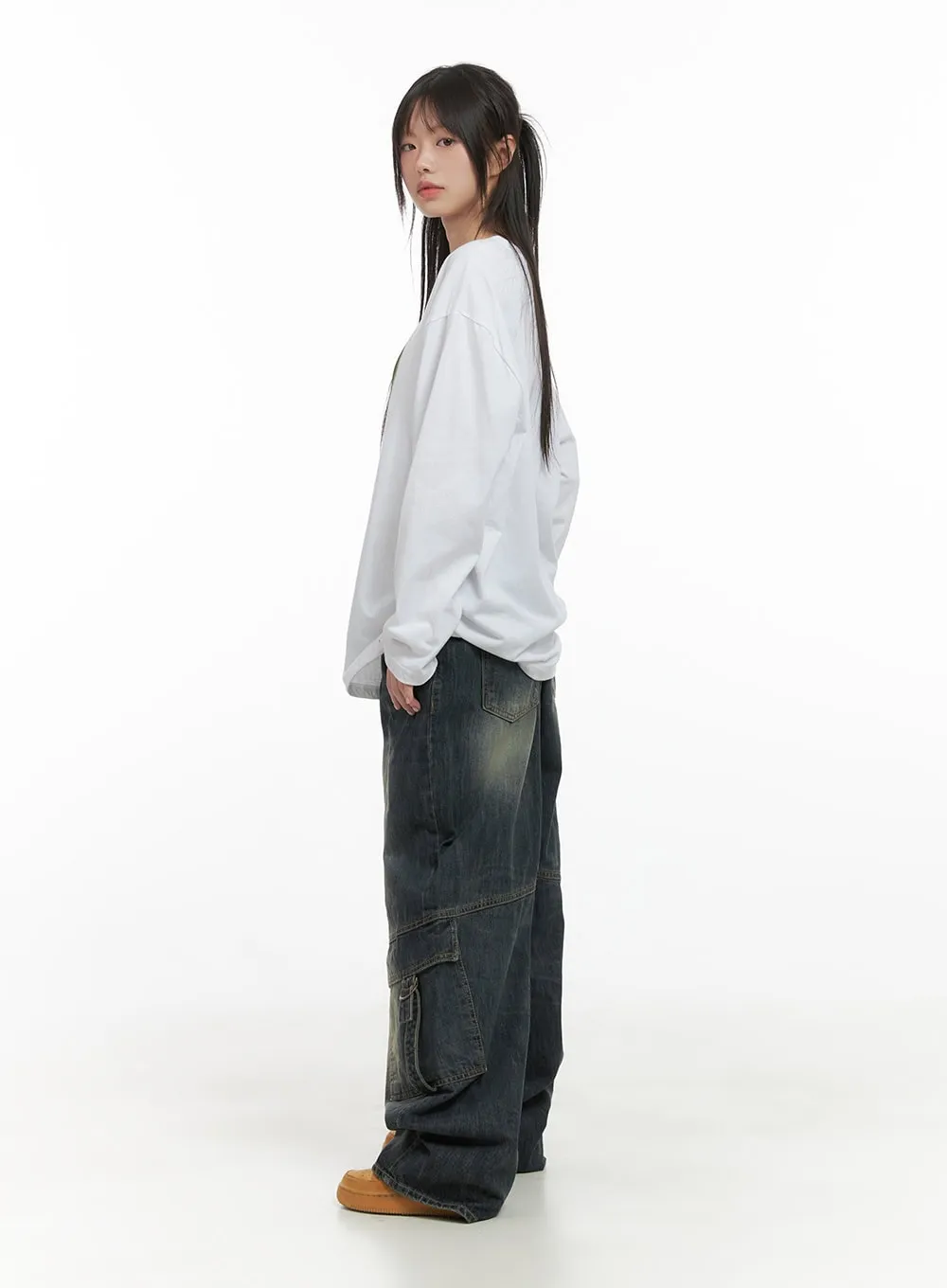 Capri Roomy Denim Cargo Jeans CS412 sold by Lewkin product image thumbnail 5