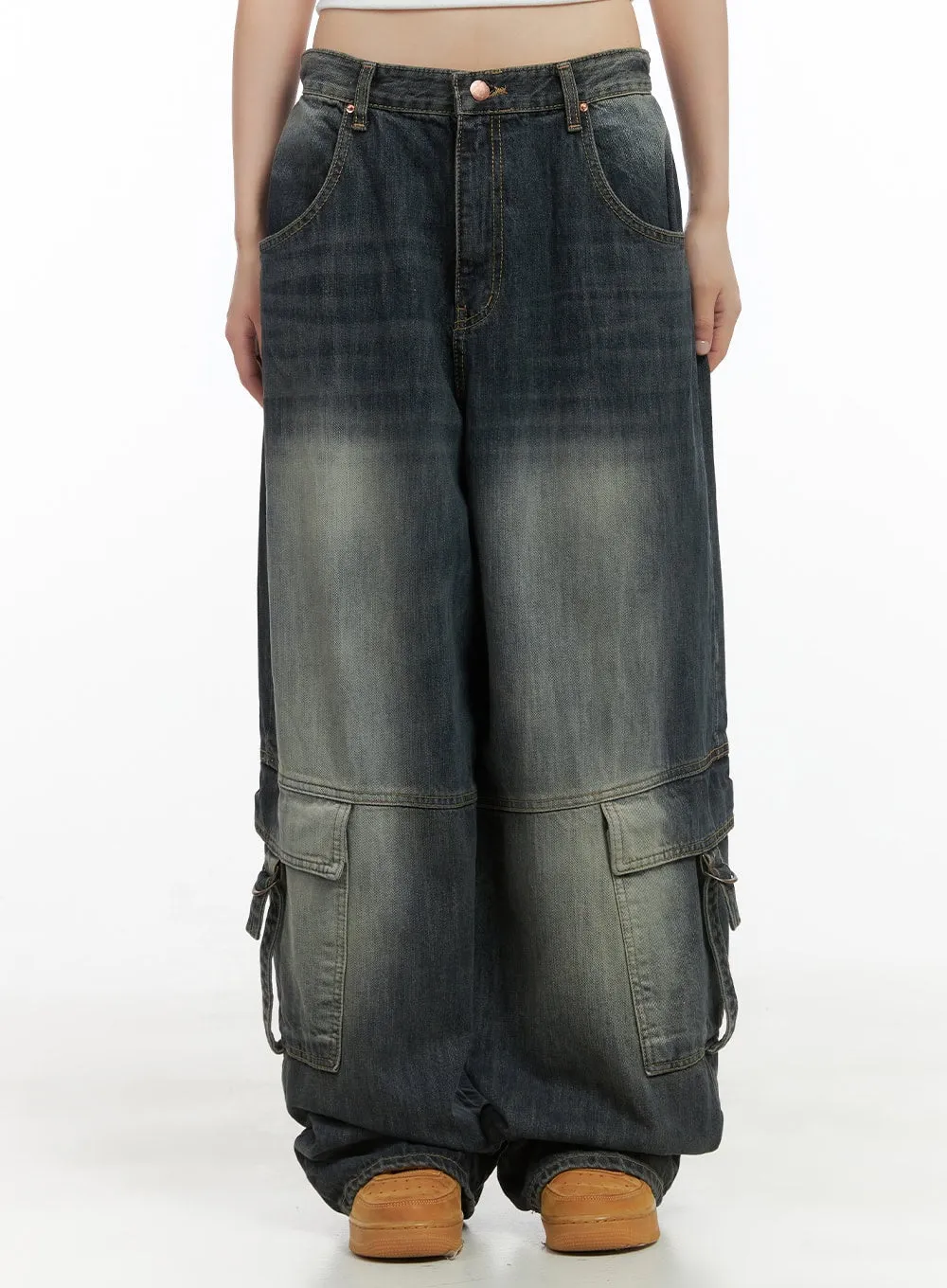 Capri Roomy Denim Cargo Jeans CS412 sold by Lewkin