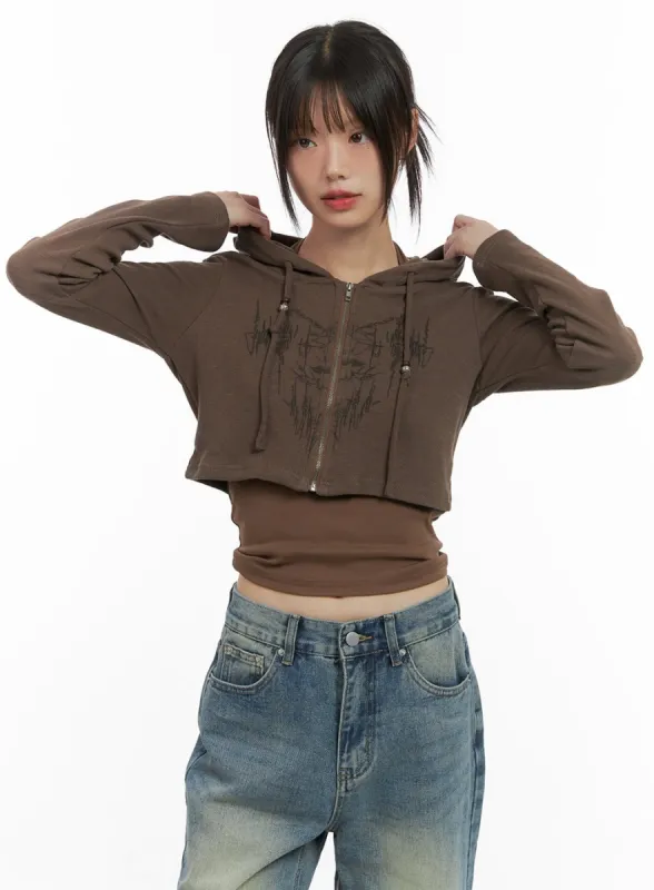 Stylish Graphic Hooded Crop CS412 sold by Lewkin