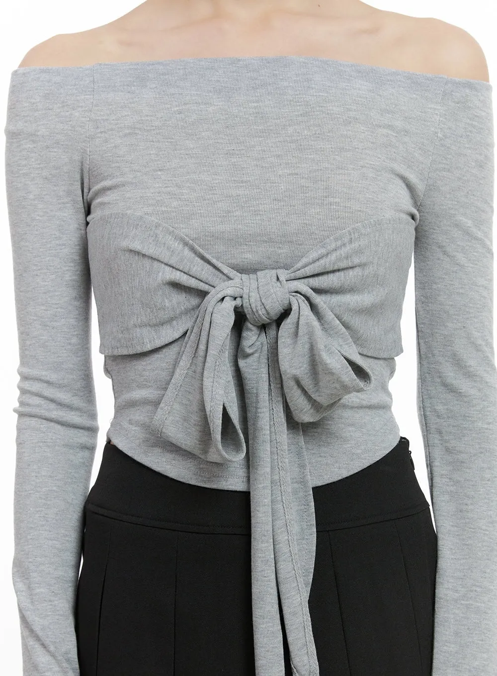 Ribbon-Tie Off Shoulder Crop Top CS412 sold by Lewkin product image thumbnail 3