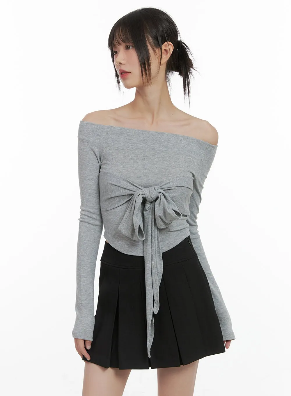 Ribbon-Tie Off Shoulder Crop Top CS412 sold by Lewkin