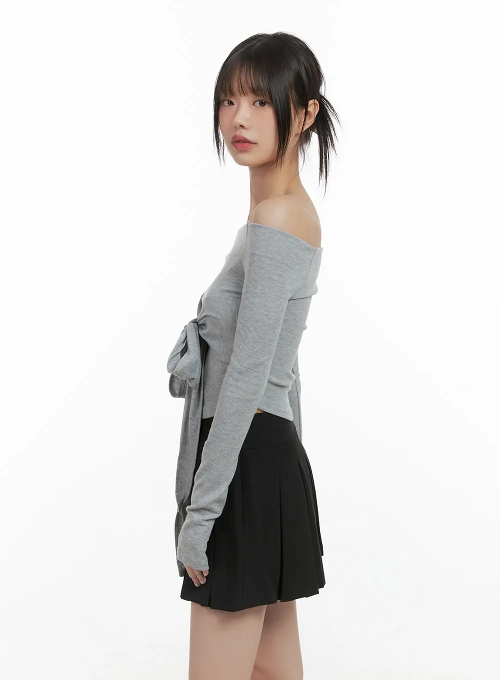 Ribbon-Tie Off Shoulder Crop Top CS412 sold by Lewkin product image thumbnail 4