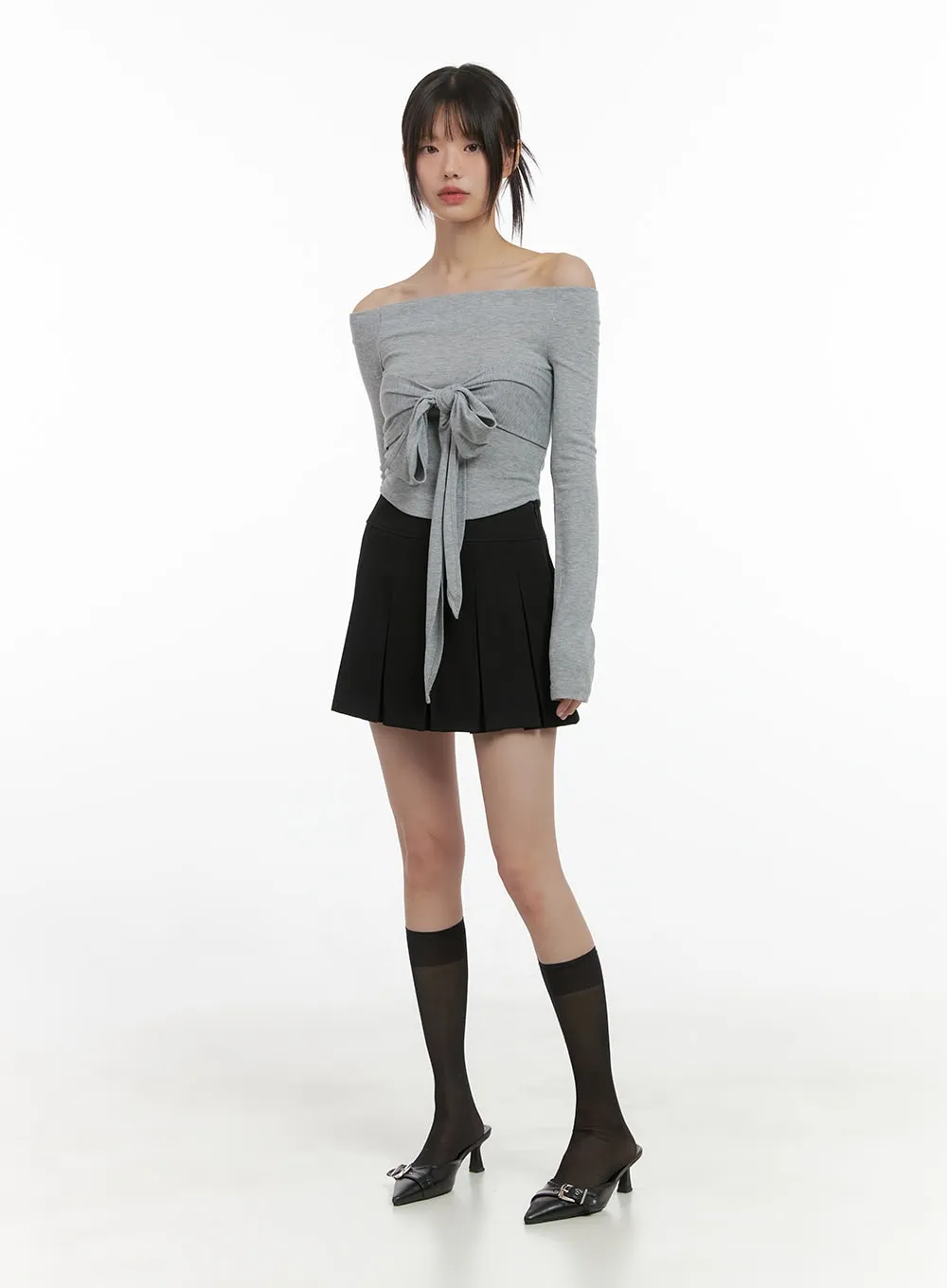 Ribbon-Tie Off Shoulder Crop Top CS412 sold by Lewkin product image thumbnail 2