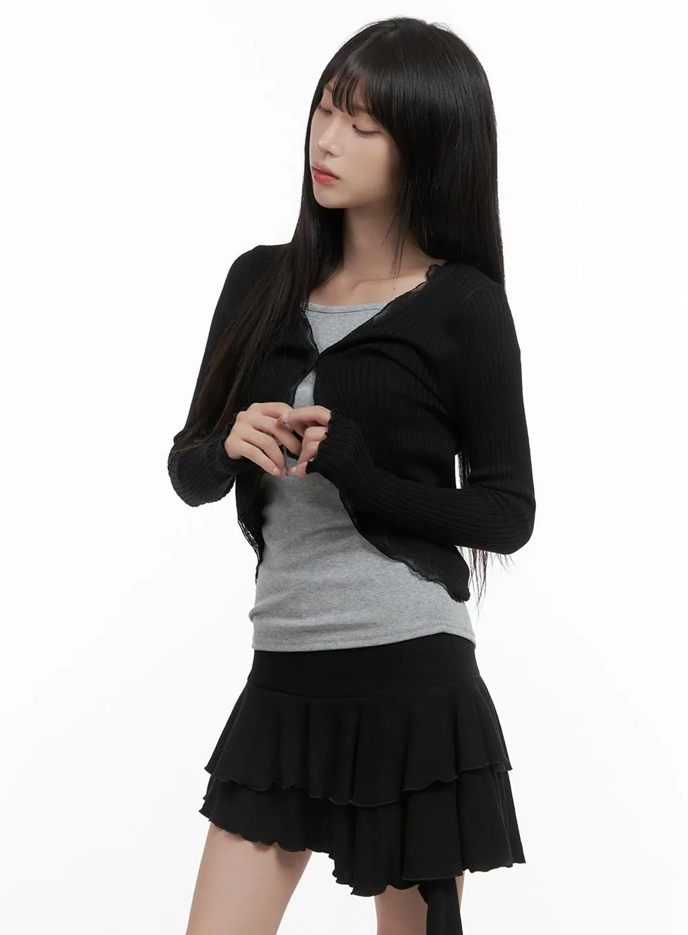 Refined Lace Trim Wool Cardigan CS413 sold by Lewkin