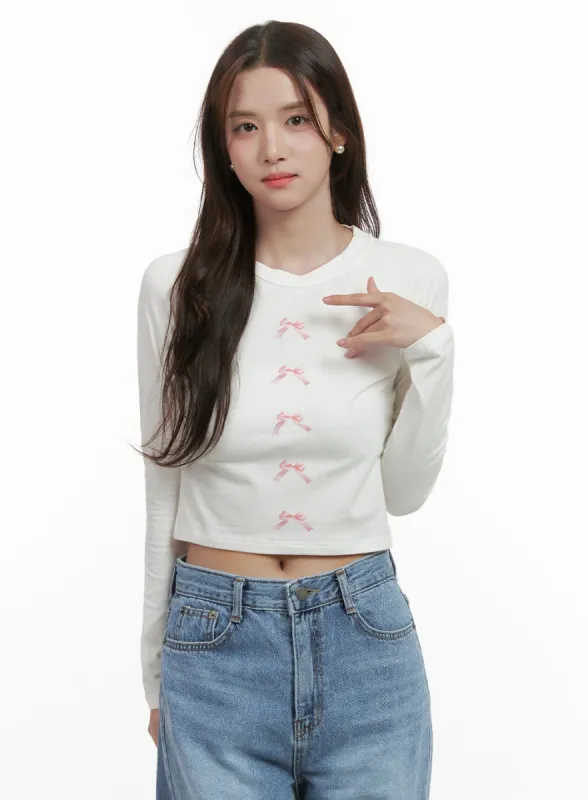 Chic Ribbon Print Crop Tee OS416 sold by Lewkin
