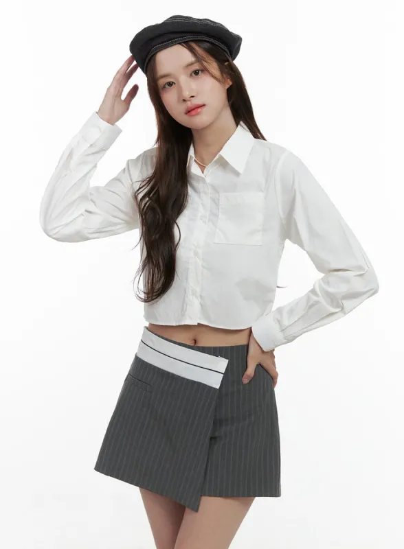 Sleek Collar Pocket Crop Shirt OS416 sold by Lewkin