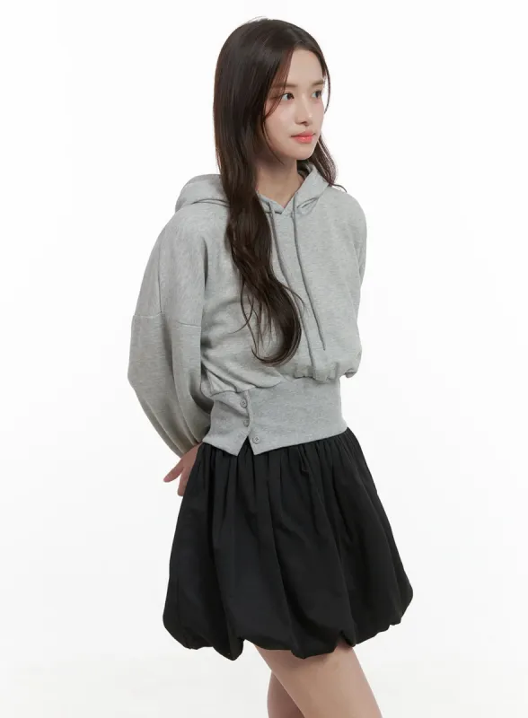Button-Front Hooded Crop Sweatshirt OS416 sold by Lewkin