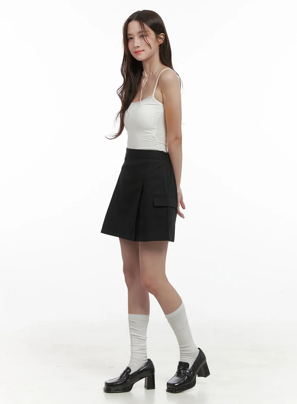 Elegant Solid Mini Skirt with Pockets OS416 sold by Lewkin product image thumbnail 4