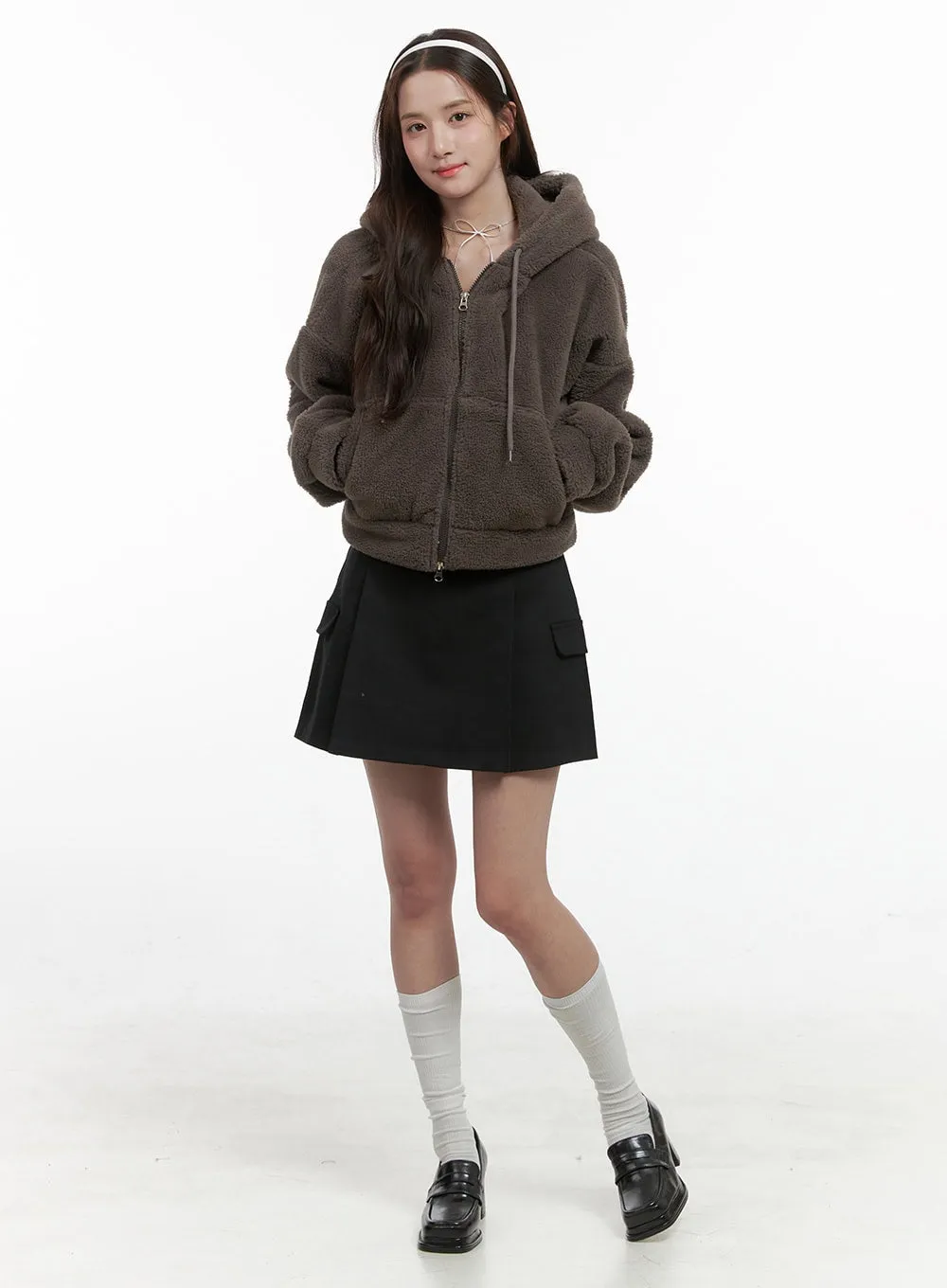 Elegant Solid Mini Skirt with Pockets OS416 sold by Lewkin