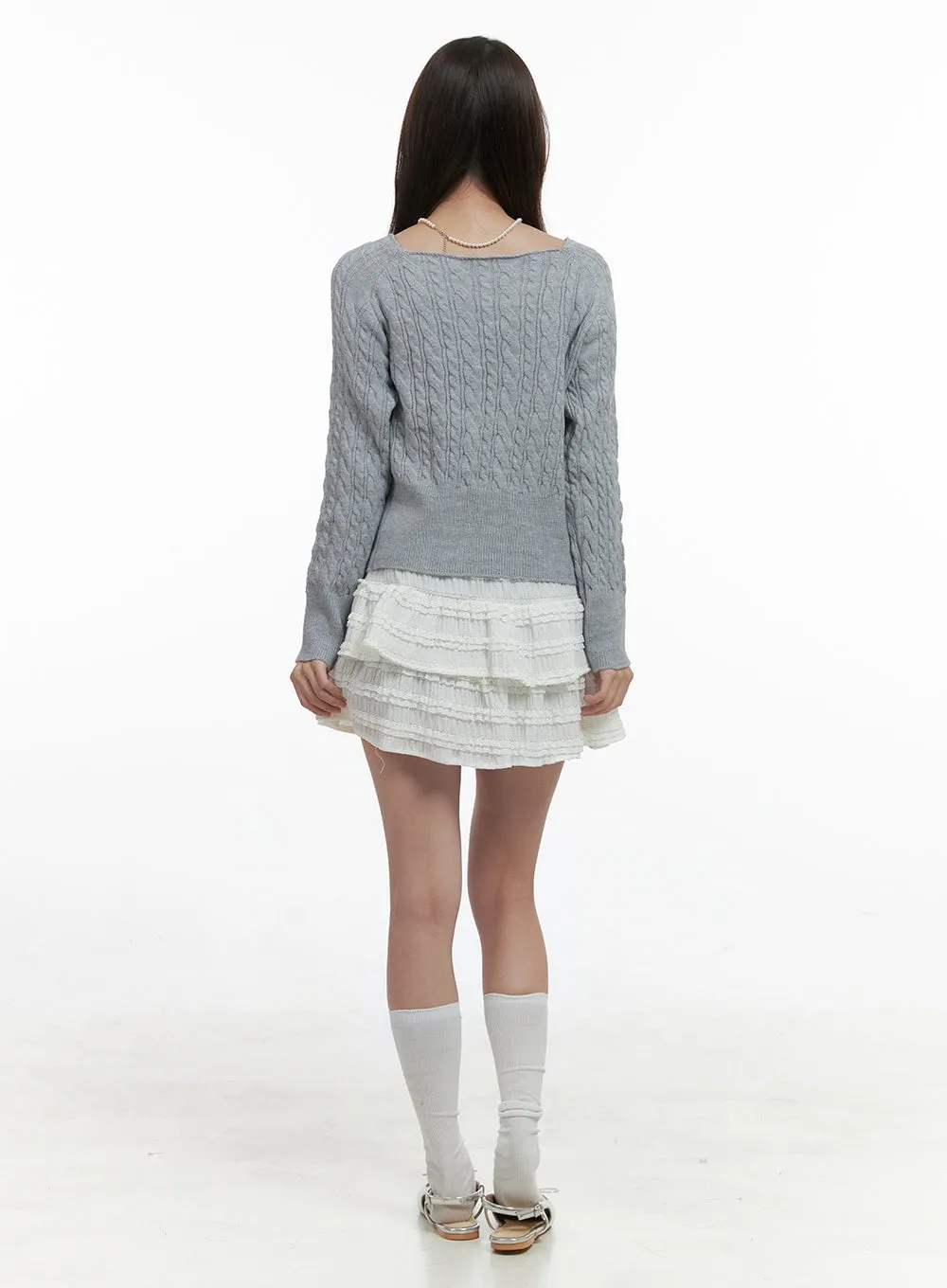 Sleek Ribbon Trim Cable Sweater OS416 sold by Lewkin product image thumbnail 4