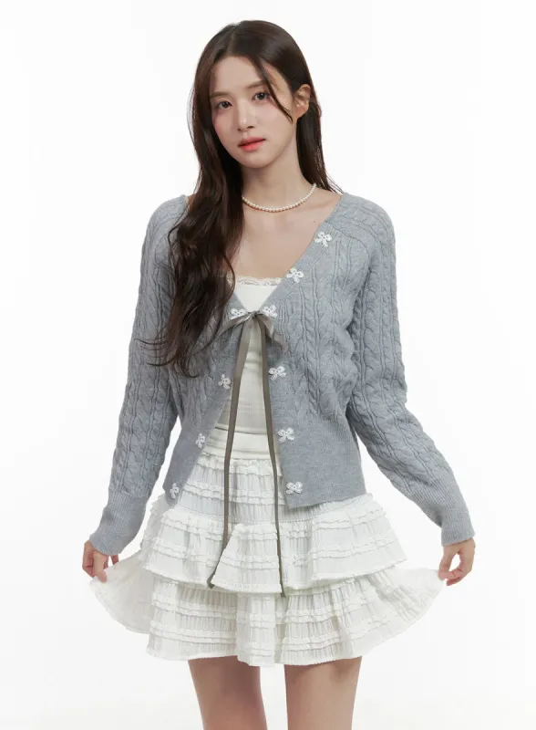 Sleek Ribbon Trim Cable Sweater OS416 sold by Lewkin