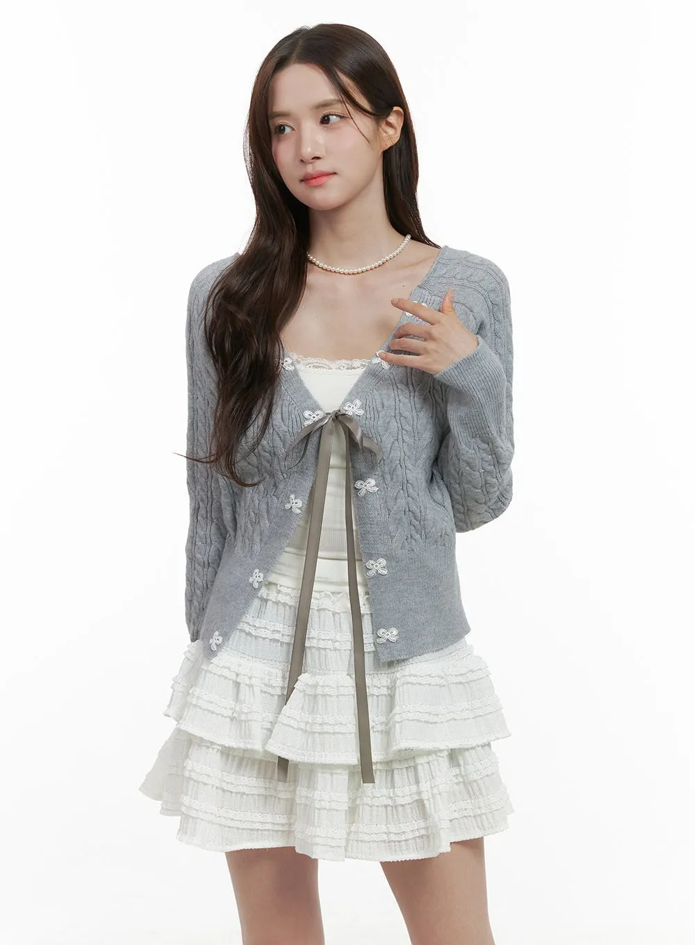 Sleek Ribbon Trim Cable Sweater OS416 sold by Lewkin product image thumbnail 5