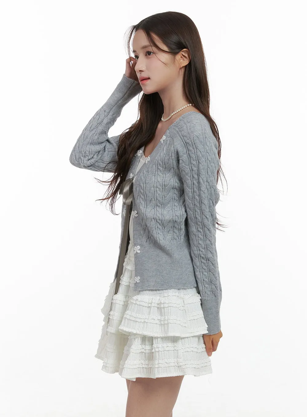 Sleek Ribbon Trim Cable Sweater OS416 sold by Lewkin product image thumbnail 2