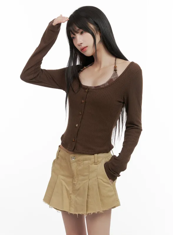 Layered Checkered Halter Top Cardigan Set CS419 sold by Lewkin