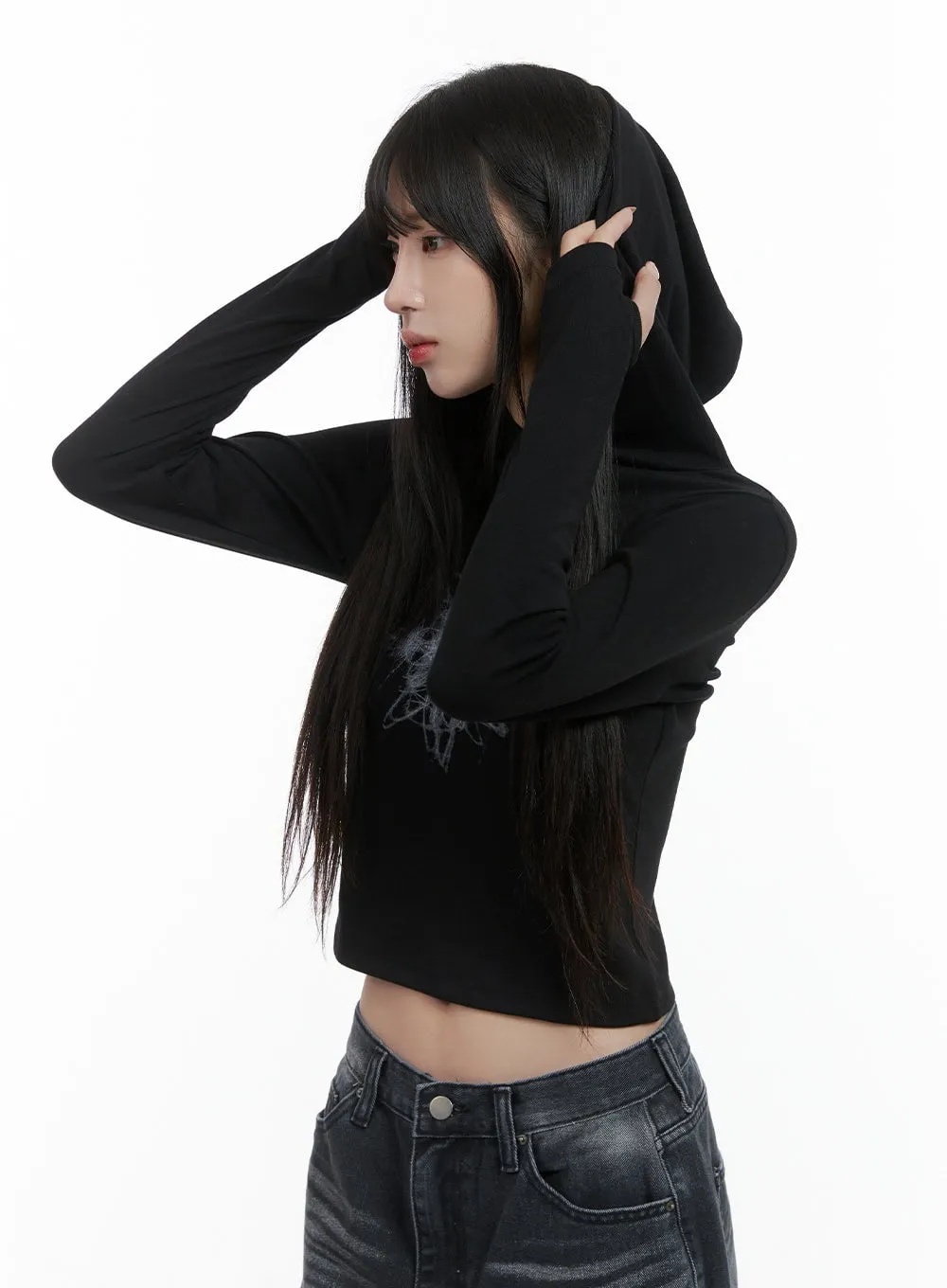 Printed Hand Warmer Long Sleeve Hood Top CS419 sold by Lewkin product image thumbnail 5
