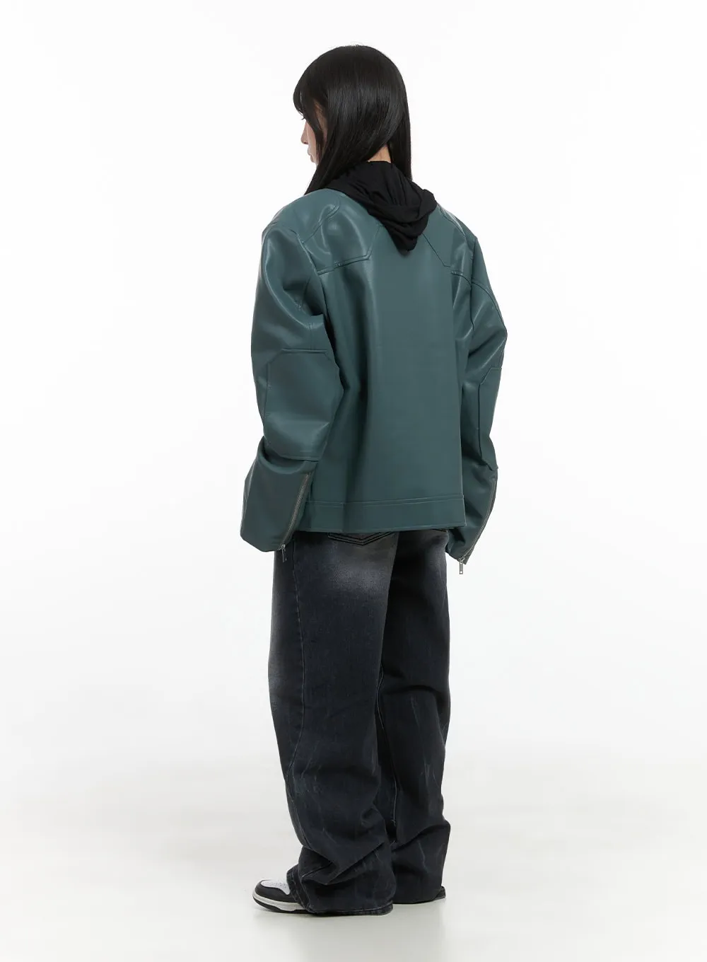 Chic Oversized Zip-Up Faux Leather Jacket CS419 sold by Lewkin product image thumbnail 4