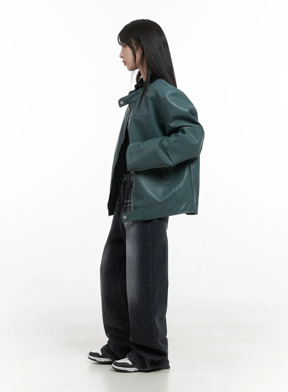 Chic Oversized Zip-Up Faux Leather Jacket CS419 sold by Lewkin product image thumbnail 3