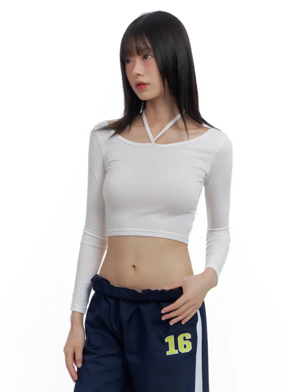 Slim Fit Solid Halter Crop Tee CS419 sold by Lewkin