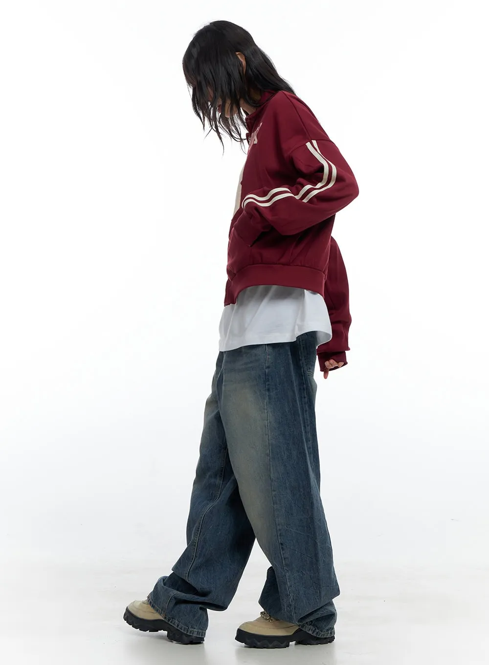 Two Way Lettering Striped Zip-Up Sweatshirt CS419 sold by Lewkin product image thumbnail 5