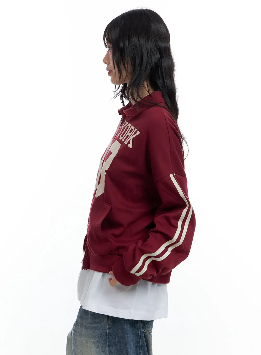 Two Way Lettering Striped Zip-Up Sweatshirt CS419 sold by Lewkin product image thumbnail 4