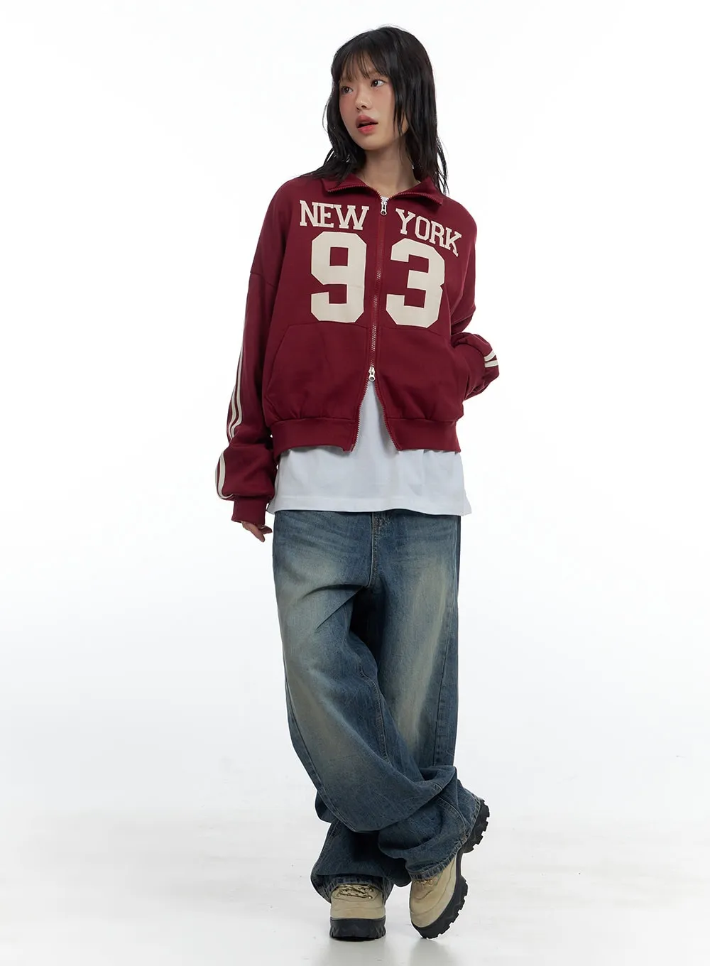 Two Way Lettering Striped Zip-Up Sweatshirt CS419 sold by Lewkin product image thumbnail 2