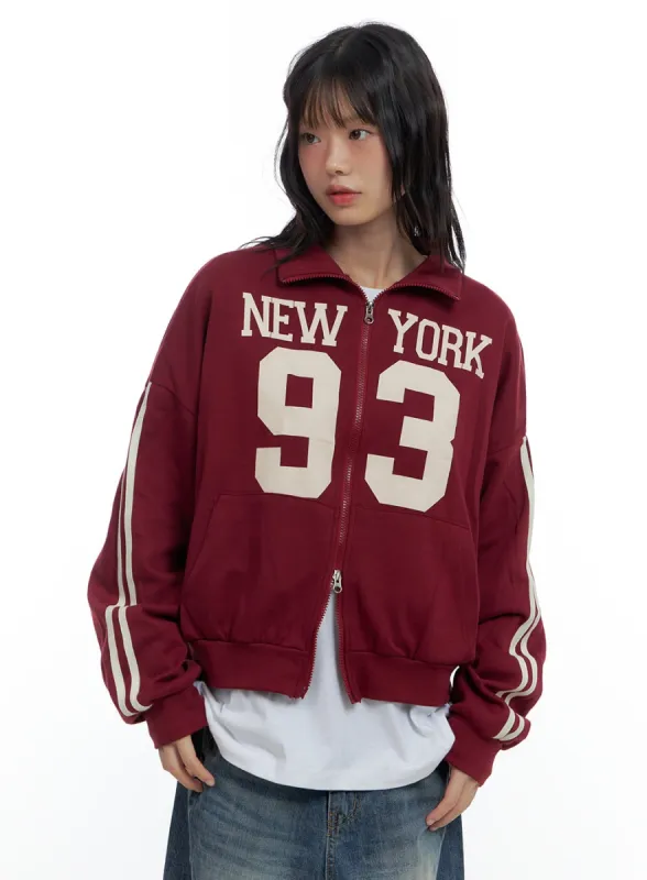 Two Way Lettering Striped Zip-Up Sweatshirt CS419 sold by Lewkin