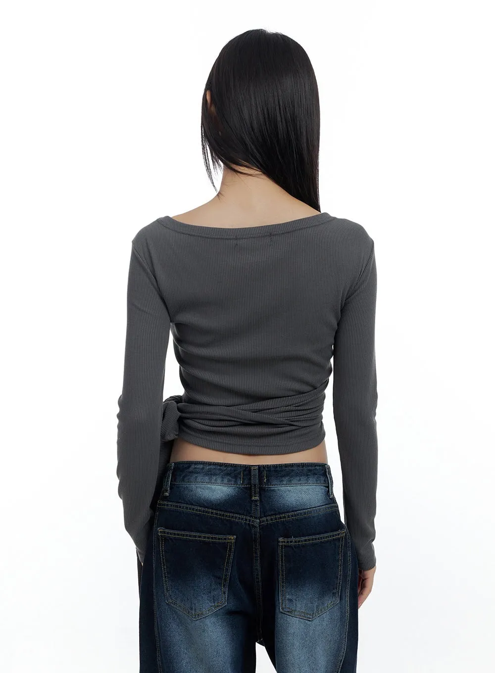 V-Neck Wrap Tie Crop Top CS420 sold by Lewkin product image thumbnail 4
