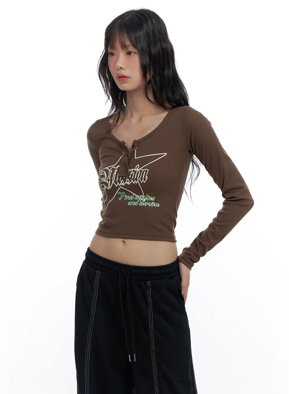 Buttoned Graphic Print Crop Top CS420 sold by Lewkin