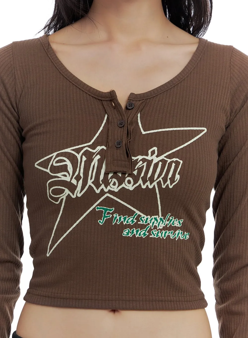 Buttoned Graphic Print Crop Top CS420 sold by Lewkin product image thumbnail 3