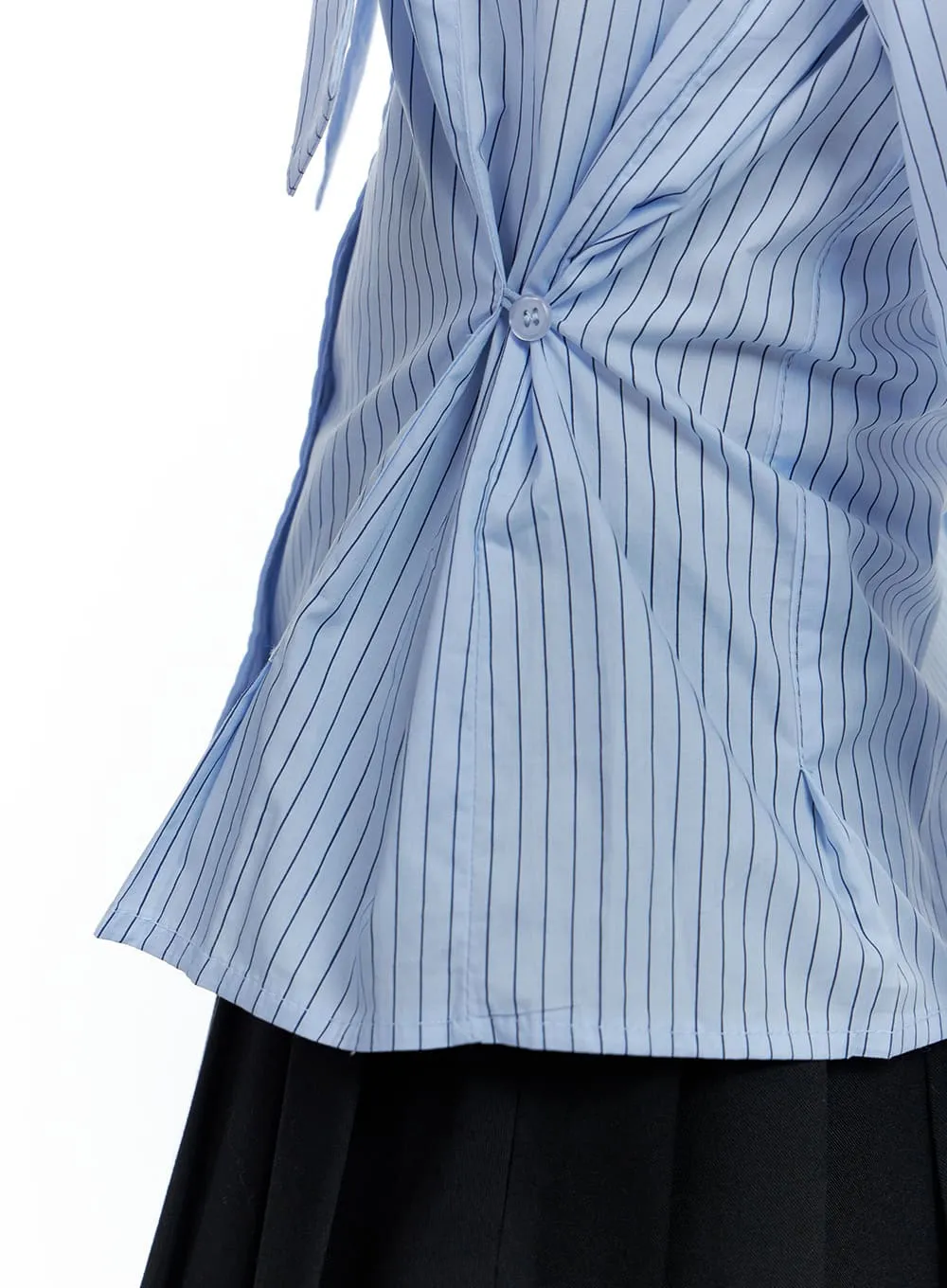 Sleek Buttoned Stripe Blouse CS420 sold by Lewkin product image thumbnail 4