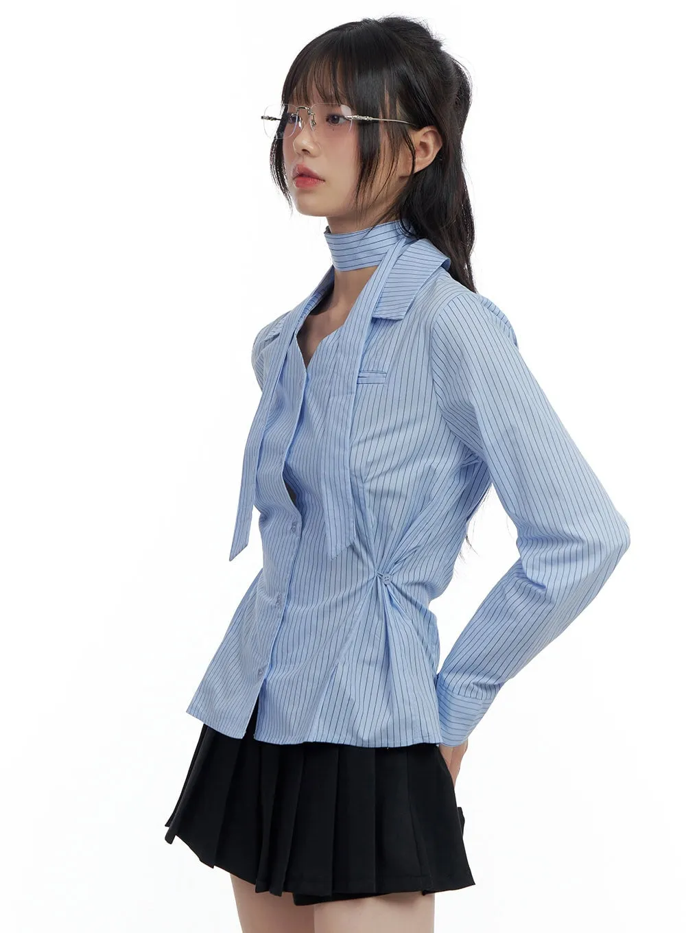 Sleek Buttoned Stripe Blouse CS420 sold by Lewkin