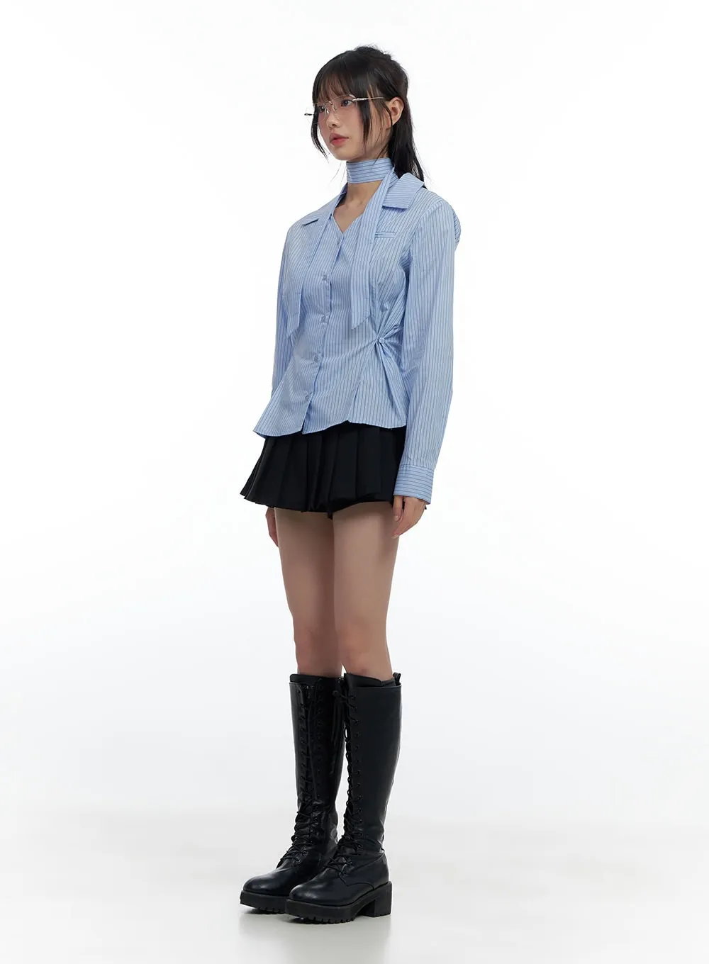 Sleek Buttoned Stripe Blouse CS420 sold by Lewkin product image thumbnail 2