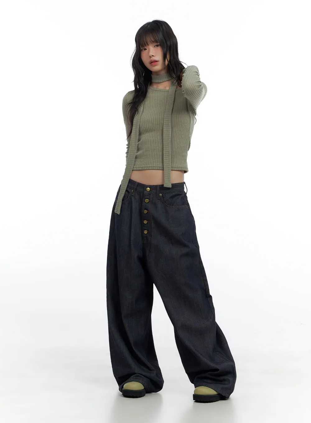 One-Shoulder Slim Fit Ribbed Scarf Top CS420 sold by Lewkin product image thumbnail 2